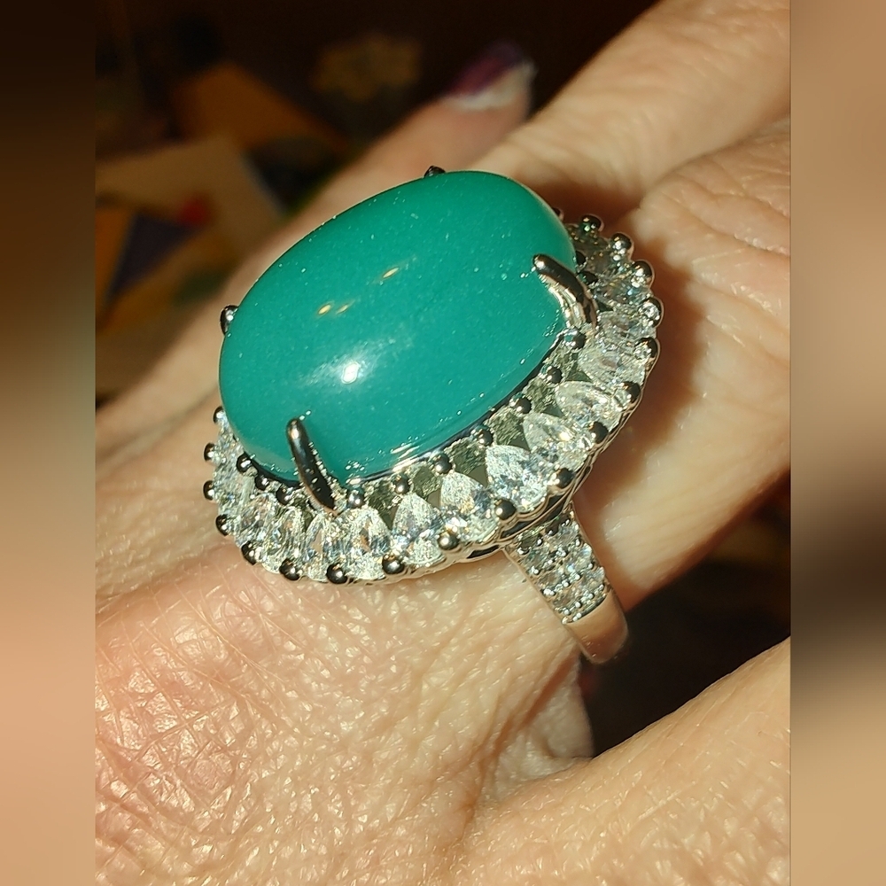 Lake Blue Chalcedony Stone In 925 Sterling Silver Adjustable Ring 💙 💚 - Picture 3 of 8